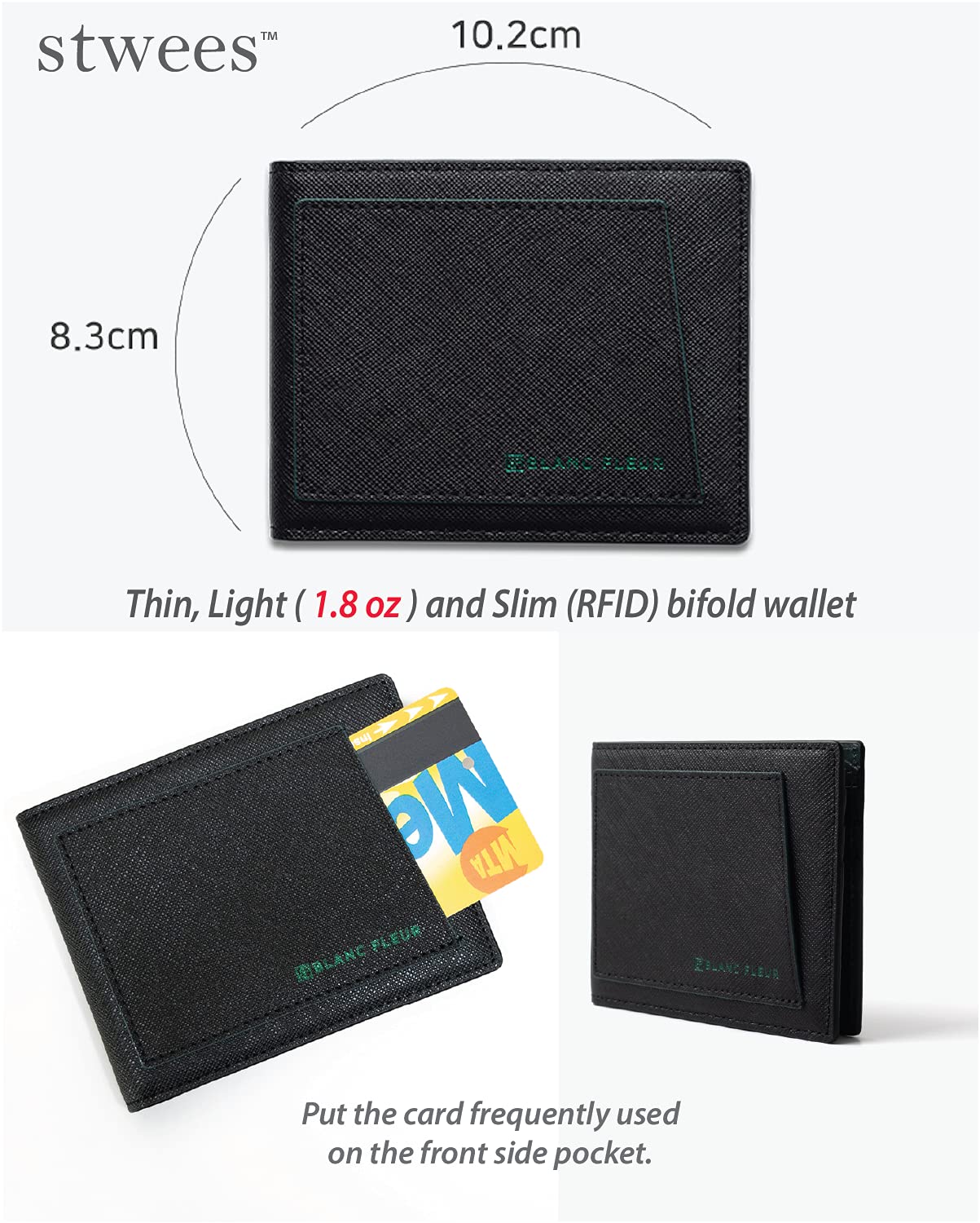 maskfactory stwees bifold leather wallets - Ultra slim, RFID, Front pocket, slim, ID window (Pocket style E, Brown)