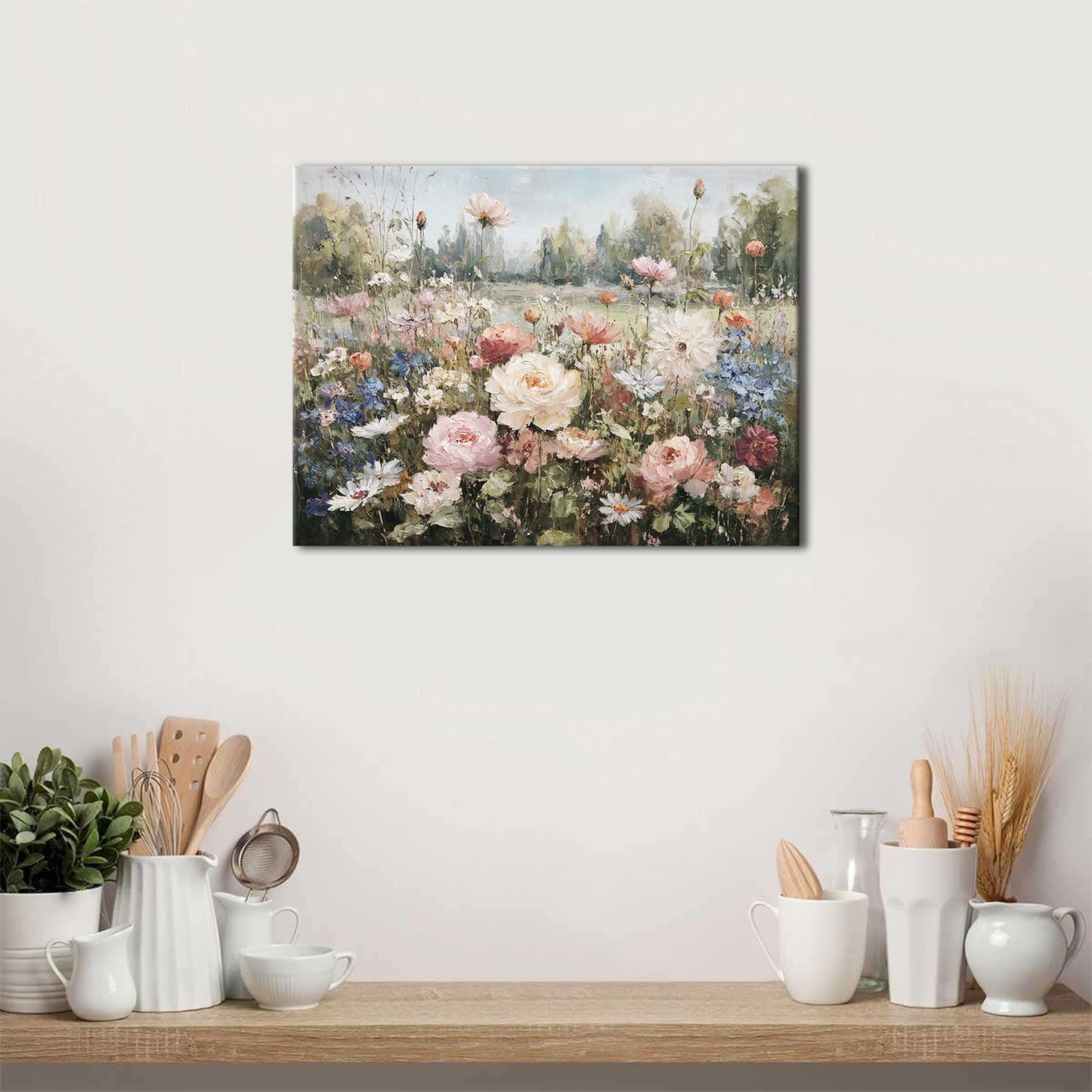 Abstract Floral Wall Art Pink Roses Wall Decor for Bathroom Rustic Farmhouse Flowers Canvas Pictures Nature Floral Landscape Paintings Poster Modern Botanical Aesthetic Artwork Home Decoration 12x16"