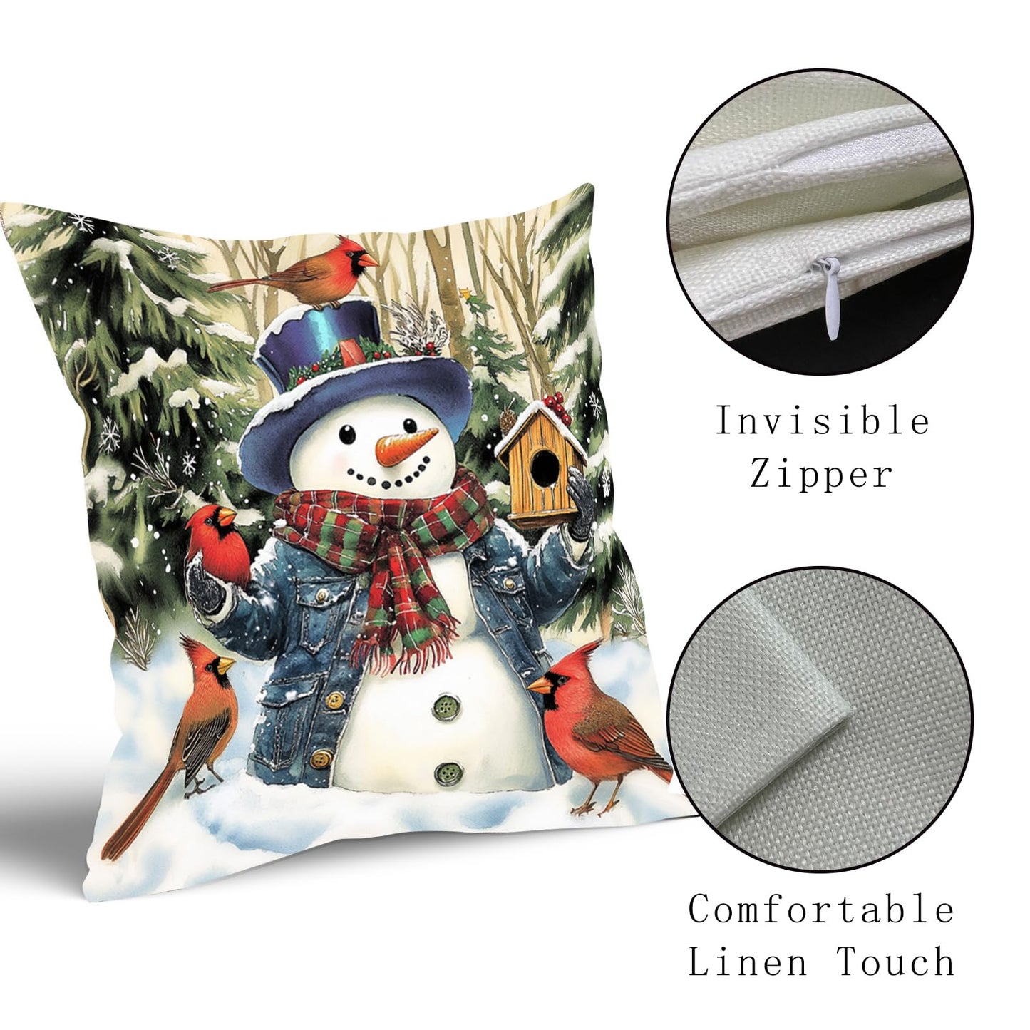 Barneova Christmas Pillow Covers 24x24 Inch Snowman Snowflake Decorative Outdoor Throw Pillow Covers Winter Pillow Cases Cotton Linen Cushion Covers for Couch Sofa Bed Home Winter Decor (Pack of 2)