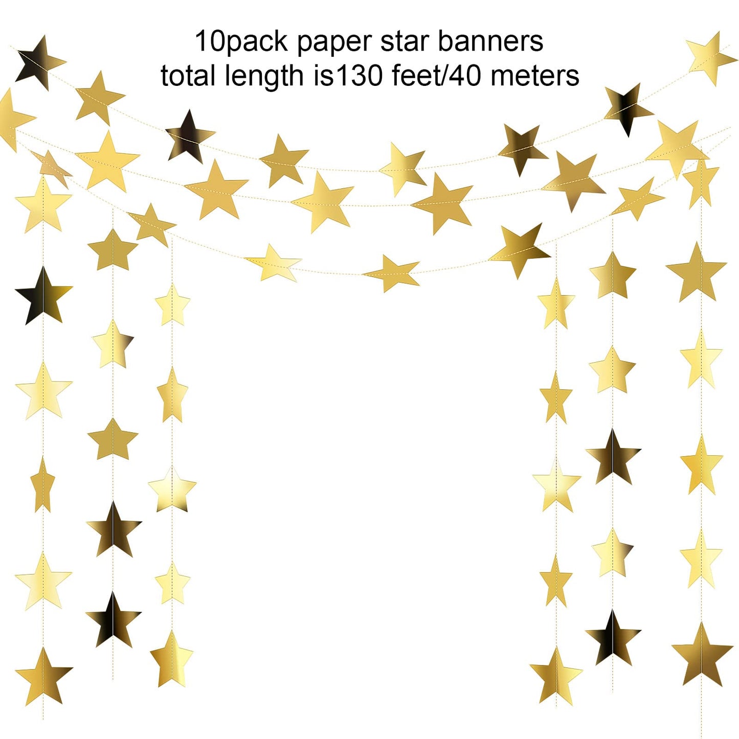 Patelai Glitter Star Garland Banner 2026 Graduation Decor 130 Feet Star Hanging Banner Twinkle Backdrop for Party Birthday Classroom Wedding Supplies(Gold)