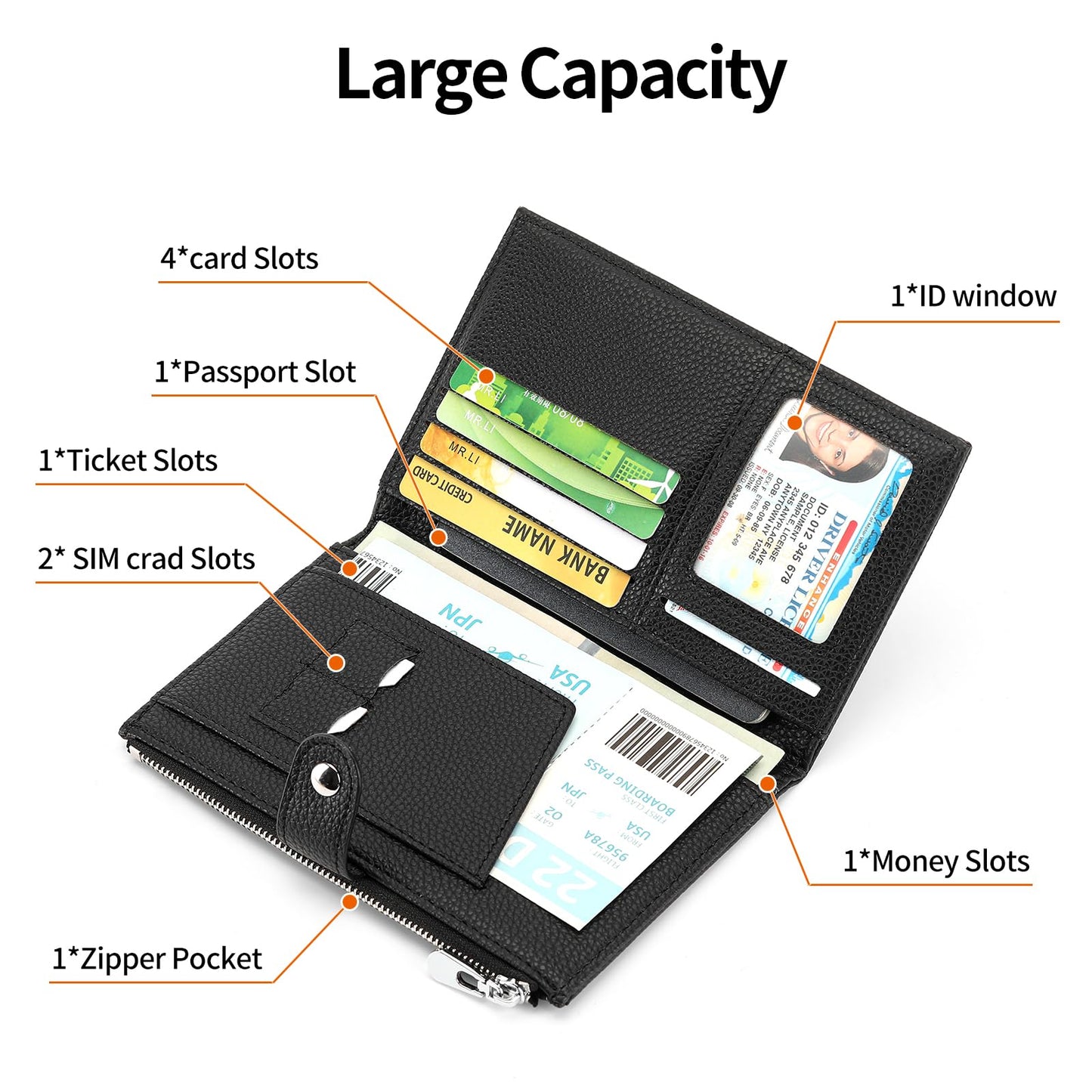RNIEGA Passport Holder for Women Leather Passport Wallet for Travel RFID Blocking Passport Wallet Credit Card Holder with Zipper Pocket
