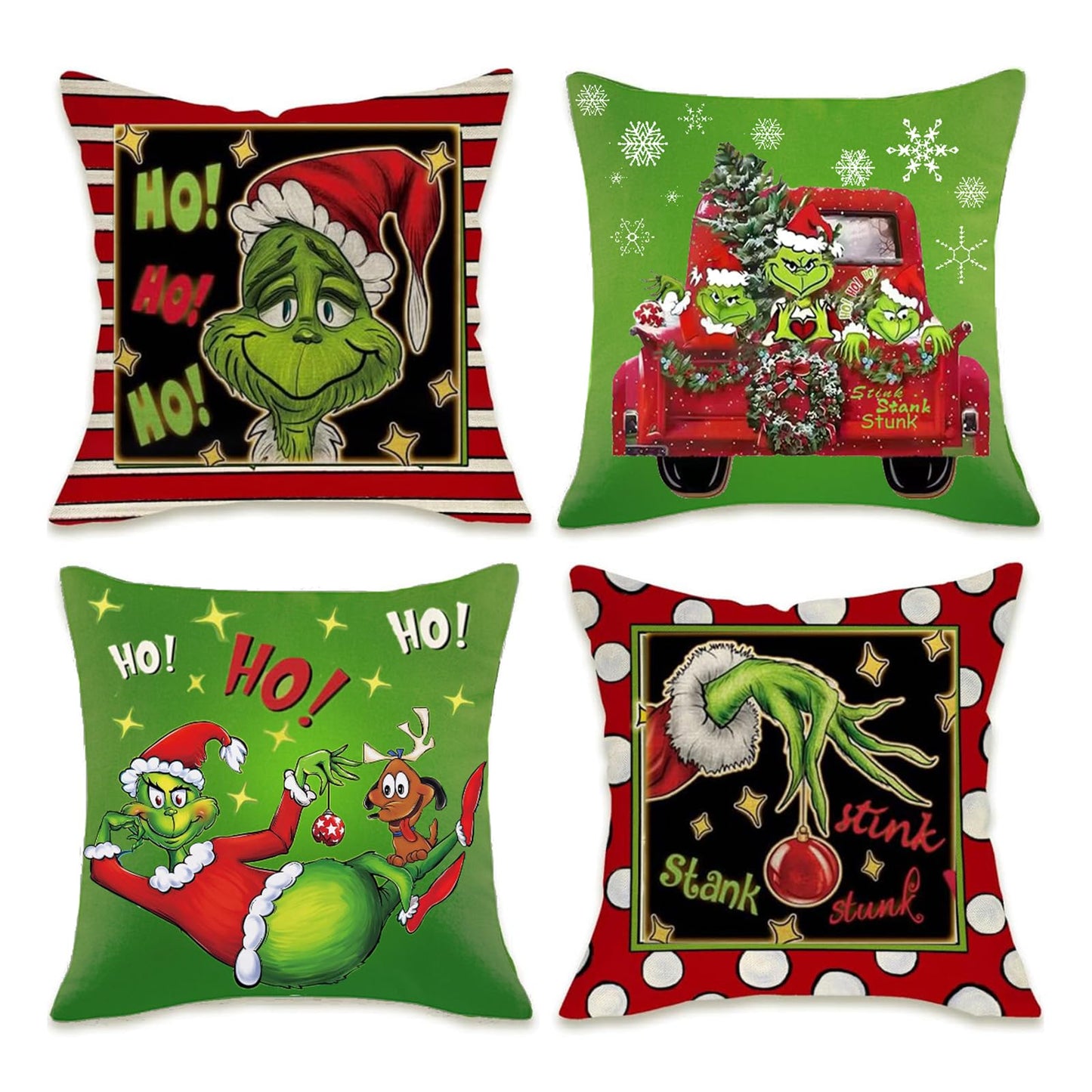 Christmas Pillow Covers Set of 4 for Decoration - 18x18 Throw Pillow Case for Farmhouse Home, Sofa, Bed, Indoor, Winter, Holiday (Green)