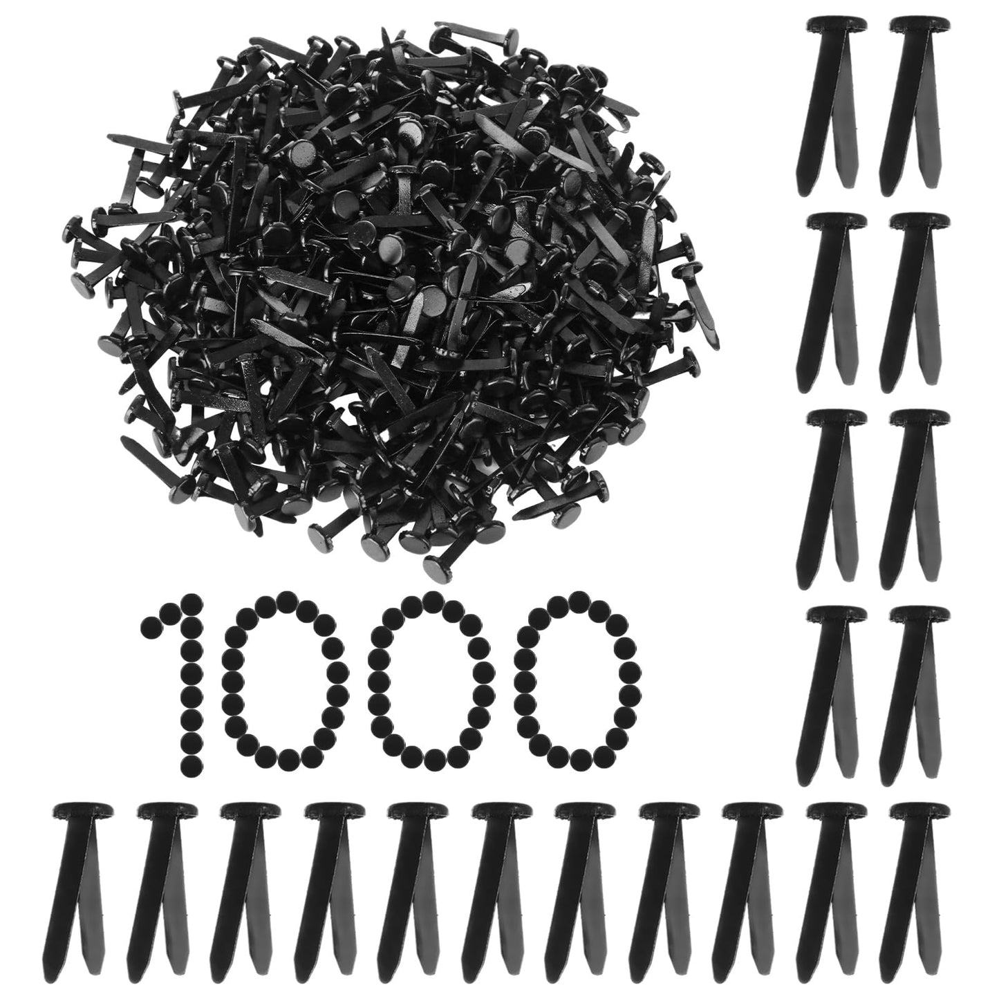 MIVIDE 1000 Pack Paper Fasteners Large 5/16”x 1”, Round Brass Fasteners Plated Split Pins, DIY Art Craft Accessories, Scrapbooking Brads, Craft Pins Pushpin(Black)