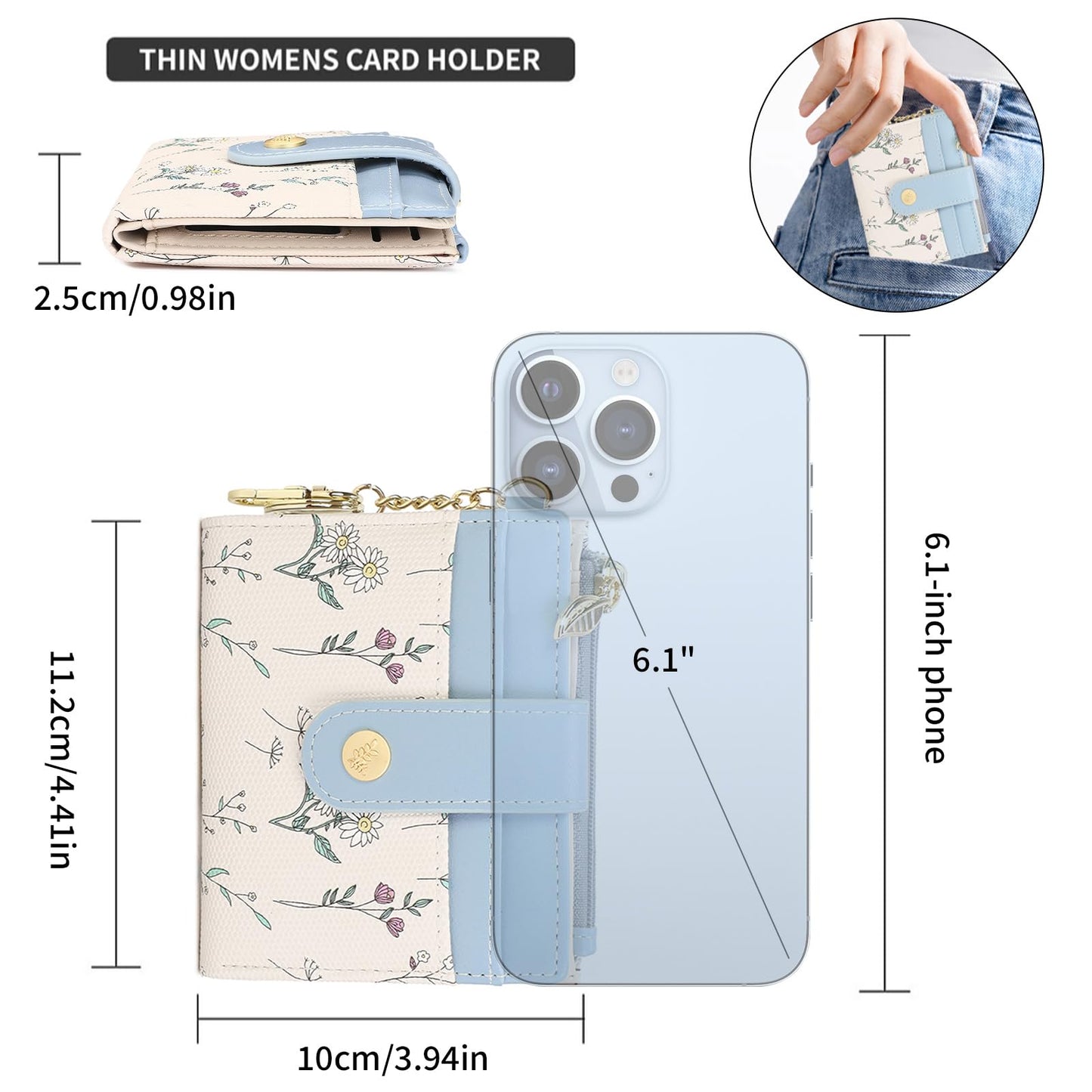 GAEKEAO Small Wallet for Women RFID Blocking Bifold Card Holder Vegan Leather with Zipper Coin Pocket, ID Window, Keychain
