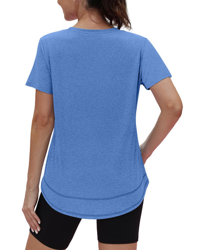 Summer Tops for Women 2026 Short Sleeve Workout Clothes Athletic Shirts Pilates Outfits Camisetas Deportivas para Mujer Blue L