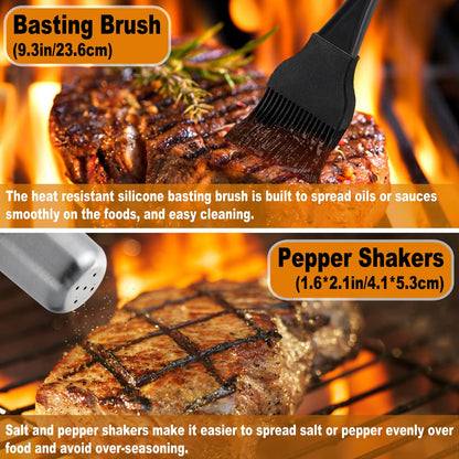 POLIGO 26PC Exclusive BBQ Grill Accessories in Aluminum Case for Birthday Christmas Grilling Gifts - Premium Grill Utensils Set with Barbecue Claws, Meat Injector, Thermometer for Smoker, Camping BBQ