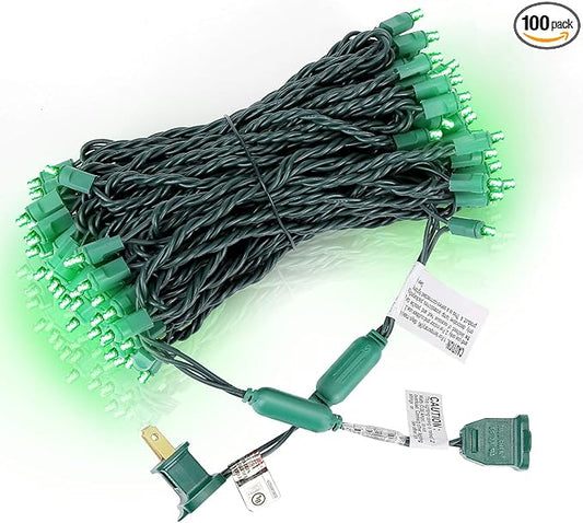 100 Counts Green LED Christmas Lights – 50ft 5mm Green Halloween Lights Outdoor Commercial Grade Waterproof, Indoor Christmas Tree Decorations, Green Wire Mini Green String Lights, UL, IP:65