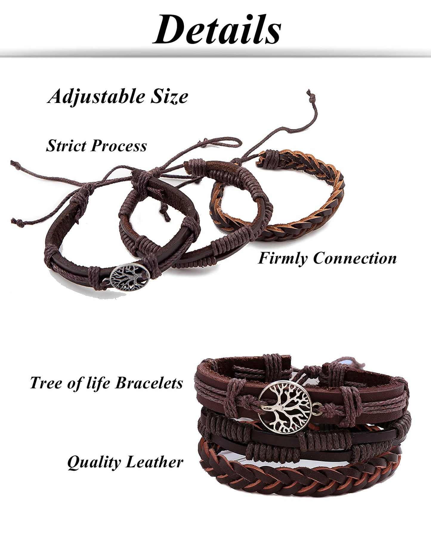 Tornito 15Pcs Braided Leather Bracelet String Wood Bead Woven Ethnic Boho Cuff Wrap Stretch Wristbands Bracelets Set for Men Women Size Adjustable