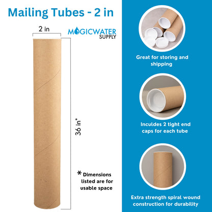 MagicWater Supply Mailing Tube - 2 in x 36 in - Kraft - 6 Pack - for Shipping and Storage of Posters, Arts, Crafts, and Documents