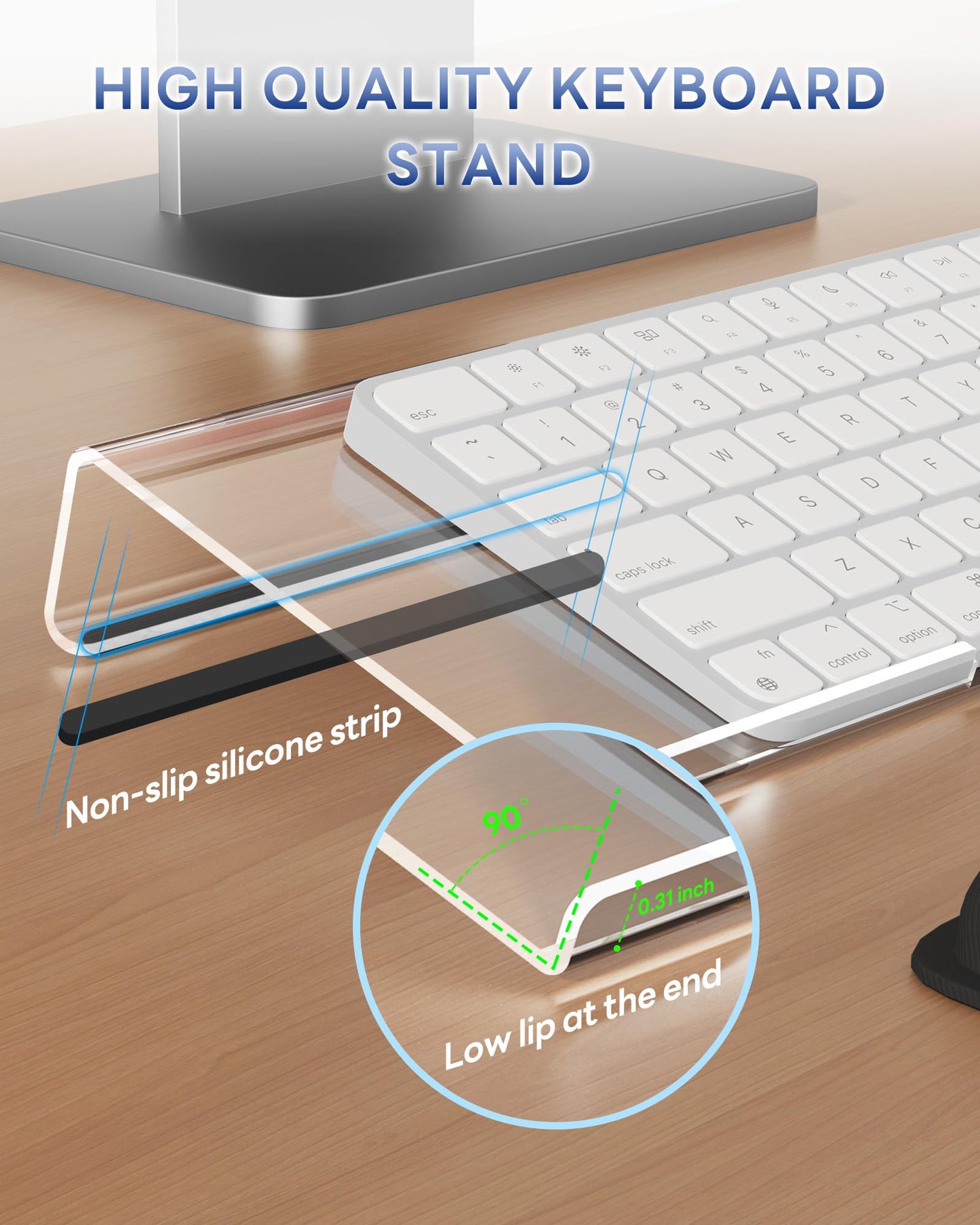 Laborio Computer Keyboard Wrist Rest Stand for Desktop, Keyboard Holder for Easy Typing with Wrist Pad for Office Desk, Home, School (Clear)