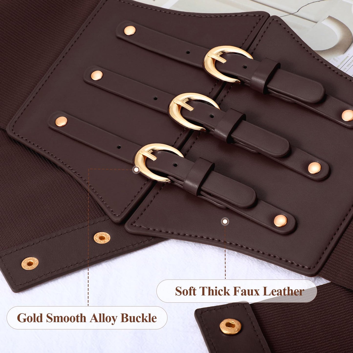 JKEEMI Women Corset Belt Wide Stretchy Waspie Elastic Waist Belt with Gold Buckle for Daily Cosplay Halloween Costume