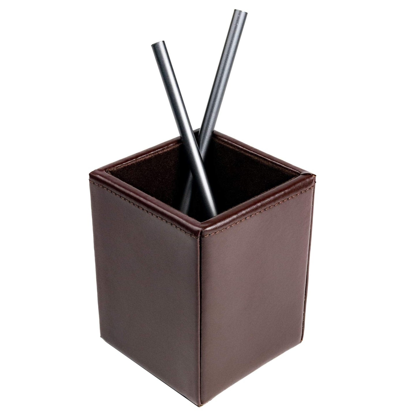 DACASSO Bonded Leather Pencil Cup - Luxury Cup Storage for Pens, Pencils, & Office Accessories - Elegant Pen Organizer & Executive Desk Decor - (Dark Brown)