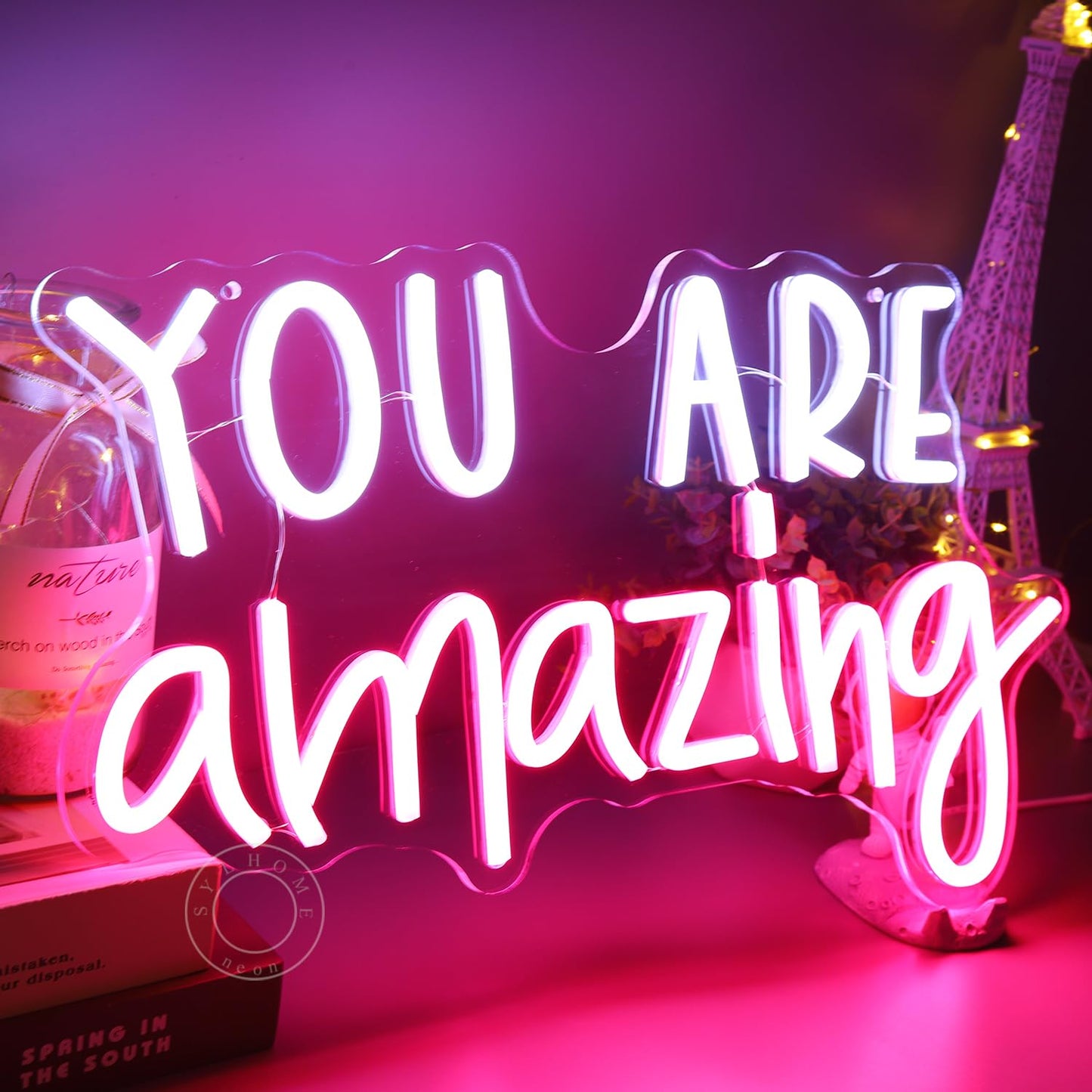SYLHOME You Are Amazing LED Neon Light Sign 5V Girls Boys Bedroom Living Room Classroom Wall Decor Sign Hanging Smart Kid Teachers Birthday Decor USB 16.9" X 10.6" Pink White