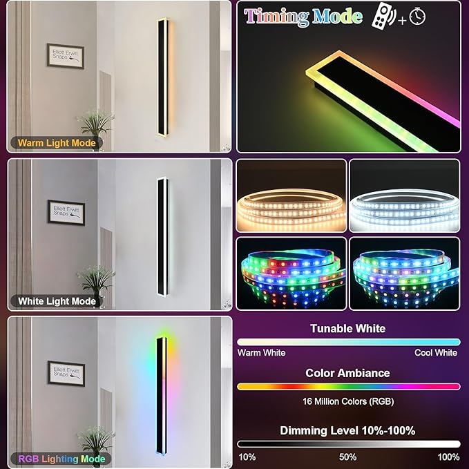Outdoor LED Wall Lights for House,2 Pack Long RGB Outdoor Wall Lights,60 inch Long Linear Light Fixture,Dimmable Long Outside Wall Light for Porch,Enterway,Garage with Control Remote