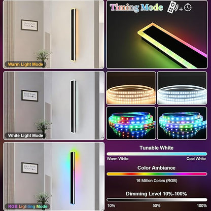 Outdoor LED Wall Lights for House,2 Pack Long RGB Outdoor Wall Lights,60 inch Long Linear Light Fixture,Dimmable Long Outside Wall Light for Porch,Enterway,Garage with Control Remote
