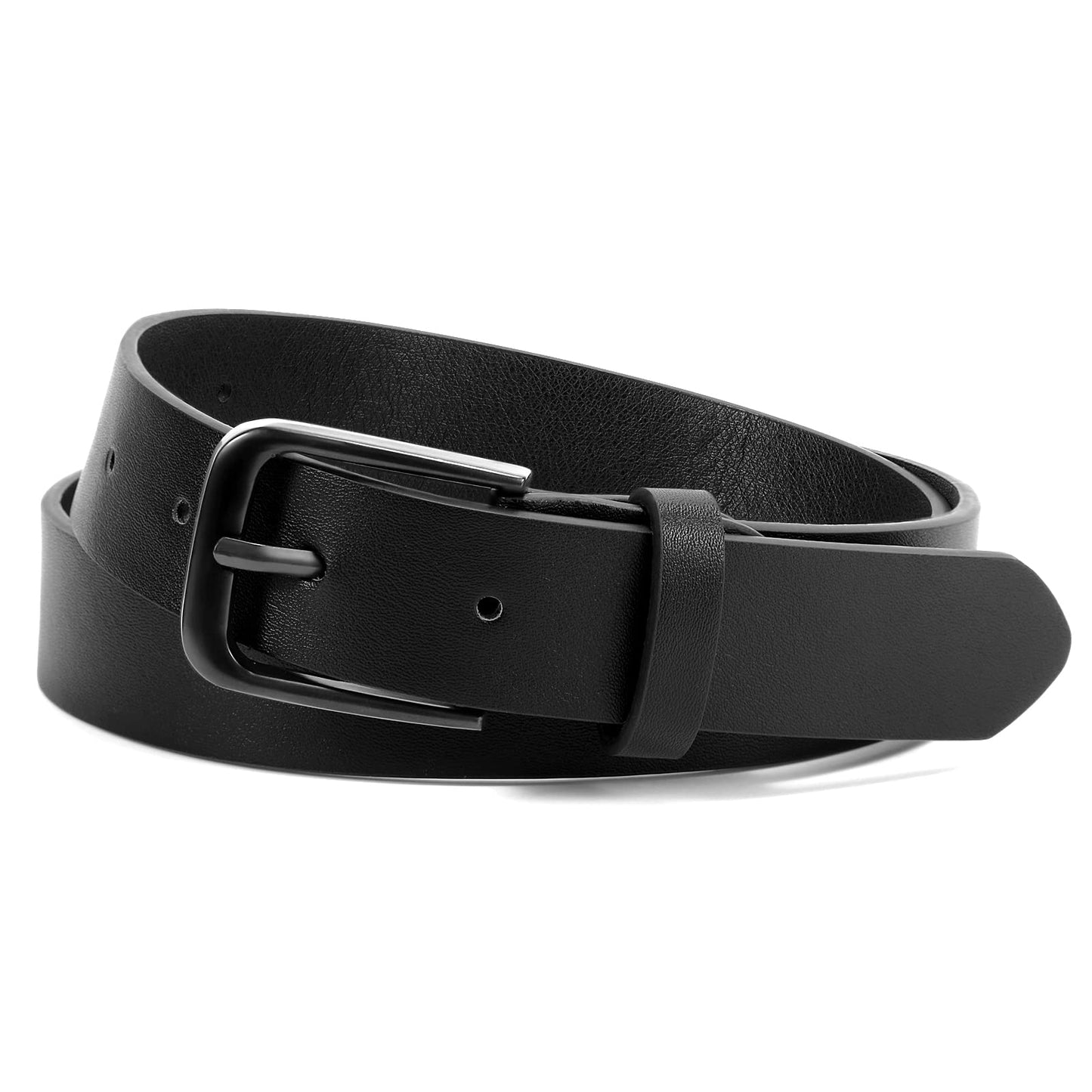 WHIPPY Women Casual Leather Belt for Jeans Pants, Fashion Ladies Waist Dress Belt Black Buckle Black M