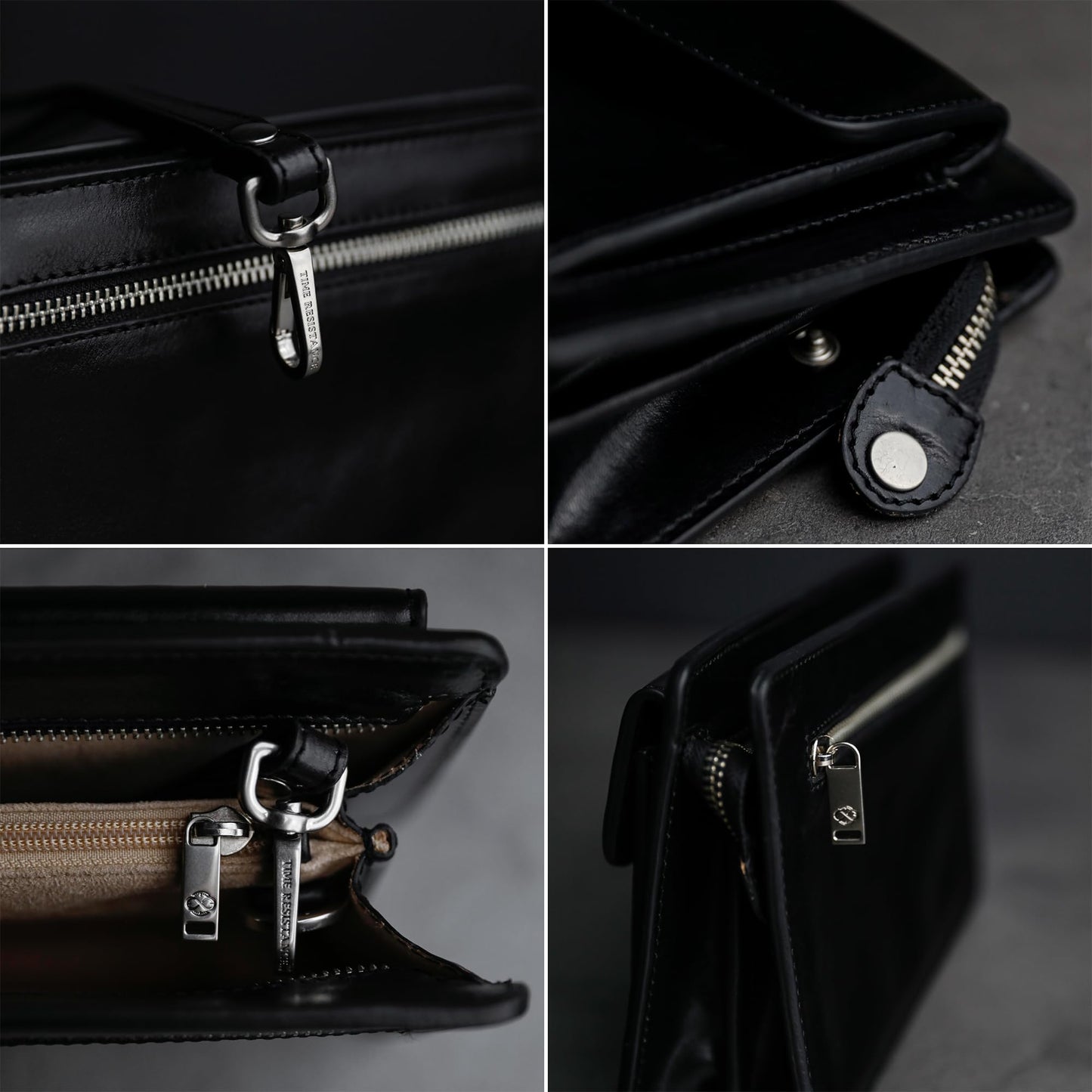 Time Resistance Leather Clutch for Men - Organizer Wrist Bag Briefcase - Handmade in Italy (Black) - Gift Box Included