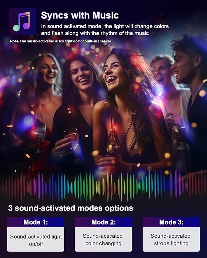 Luditek 3-Pack Sound Activated Party Lights with Remote Control Dj Lighting, Disco Ball Light, Strobe Light Stage Lamp for Home Room Dance Prom Party Decorations Supplies