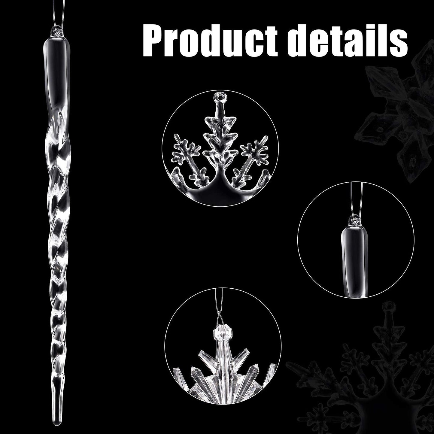 Chuangdi 72 Pcs Snowflake Icicle Ornaments for Christmas Tree Twisted Glitter Icicles Acrylic Hanging Drop Decoration for Winter Xmas Holiday Party New Year Outdoor Supplies(Clear)