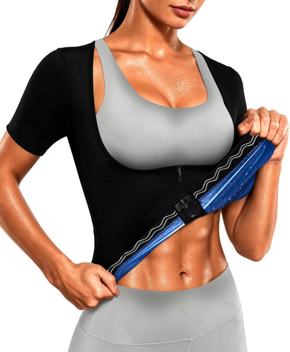 DYUAI Sauna Shirt for Women Sauna Suit for Women Waist Trainer Sauna Sweat Vest Workout Body Shaper Zipper(6005-01-XXXL)