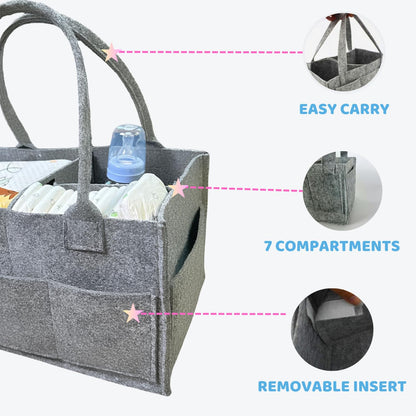 SAVUK Baby Diaper Caddy Organizer Portable Newborn Shower Basket Gifts Storage Changing Wipes Bag Car Nursery Infant Boy or Girl Baby (Grey)