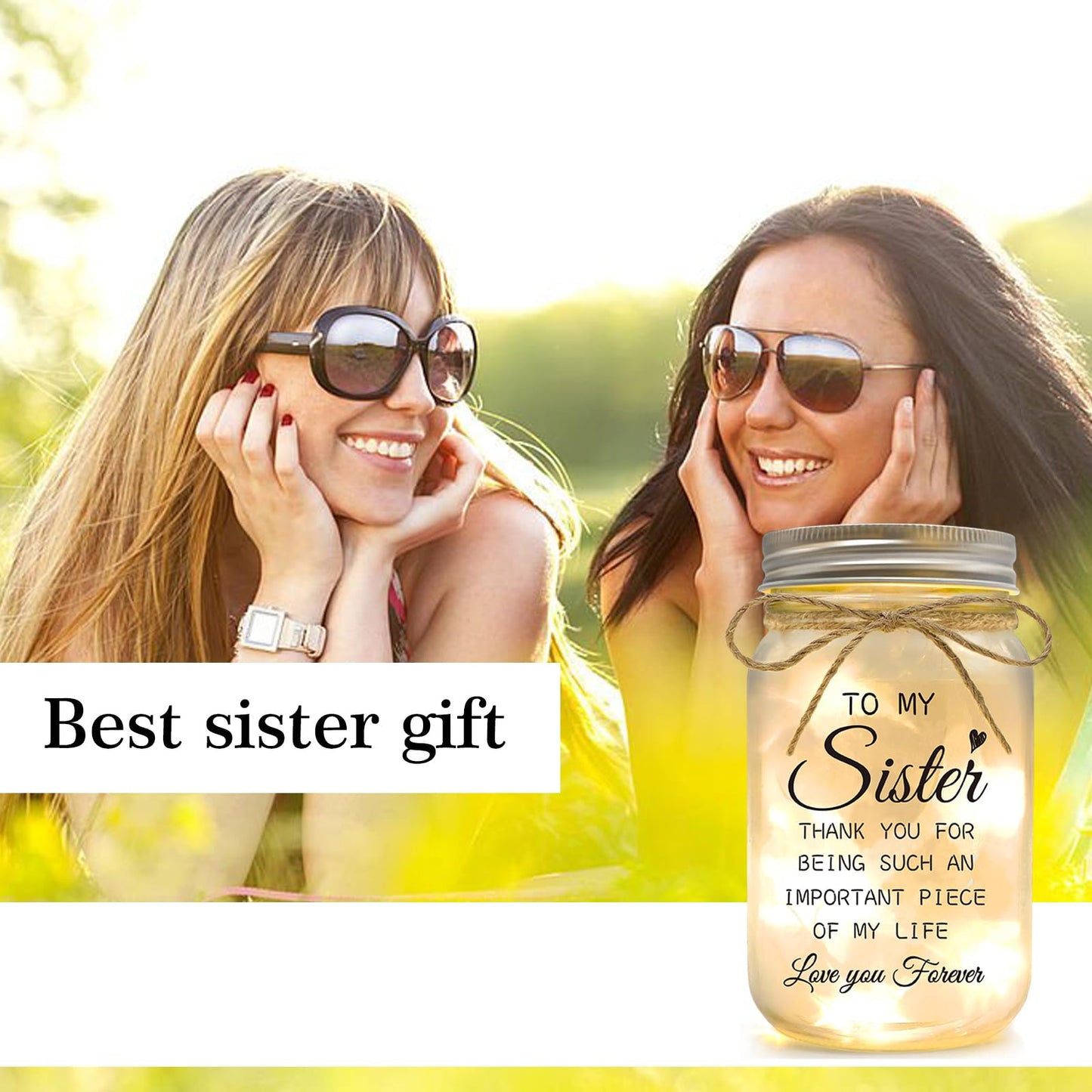 YOISTREVISK Sister Gifts - Mason Jar Night Lights with Warm Lights for Sisters, Unique Sister Birthday Gifts Ideas for Mothers Day Christmas Valentines Day, Heartfelt Home Decor Gift