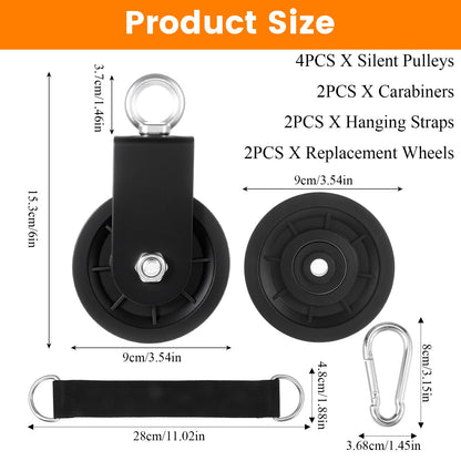 Kegeeei 4 Pack Silent Cable Pulley Wheels – 90mm Heavy Duty Gym Pulley System with 360° Rotation, Stainless Steel Bearings & Detachable Design for DIY LAT Pull Down, Home Gym Equipment & Replacement