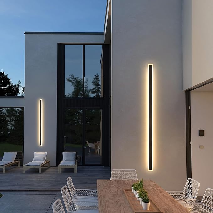 2 Pack 92 Inch Modern Outdoor Wall Light, 3000K Black Exterior Light Fixtures Wall Mount Ip65 Waterproof Modern Porch Lights Wall Sconce Long Linear Outside Lighting for House