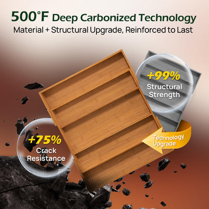 Carbonized Bamboo Kitchen Drawer Organizer, 8 Slots Silverware Organizer, Utensil Holder & Cutlery Tray, 2.2" Deep for Extra Capacity, Non-Slip Feet Included
