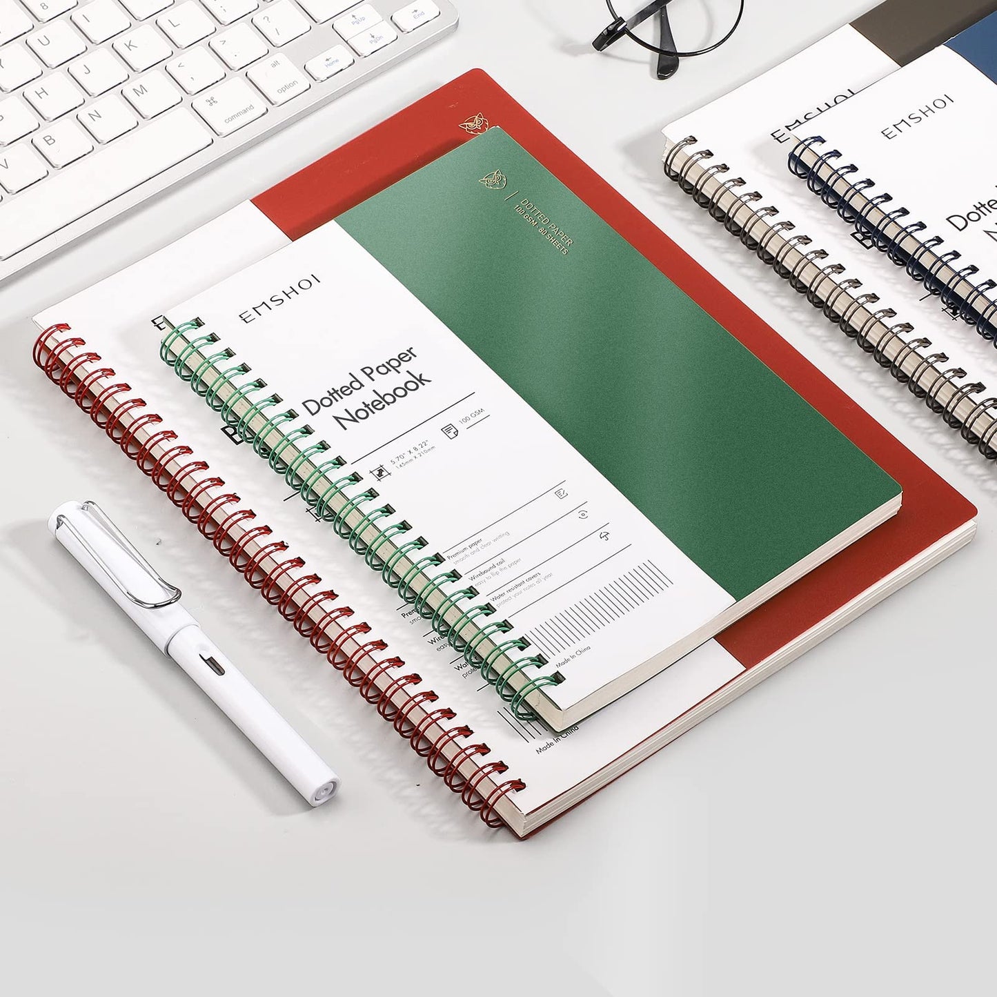 EMSHOI Dotted Journal Spiral Notebook 7.48" x 10.15" - 2 Pack 320 Pages 100gsm Thick Paper, B5 Dot Grid Notebook, Plastic Hardcover Journals for Writing Drawing Women Men Work School Supplies