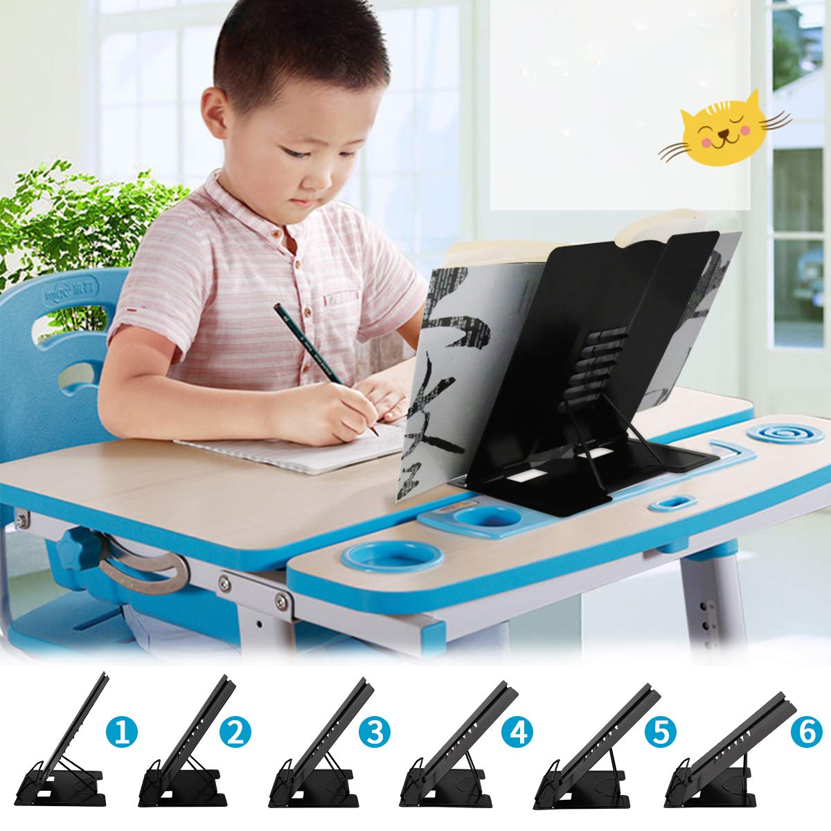 Citmage Desk Book Stand Document Holder Heavy Duty Metal Reading Stand with Book Magazine Menu iPad Music Score Speech Draft with 5 Adjustable Positions(Black)