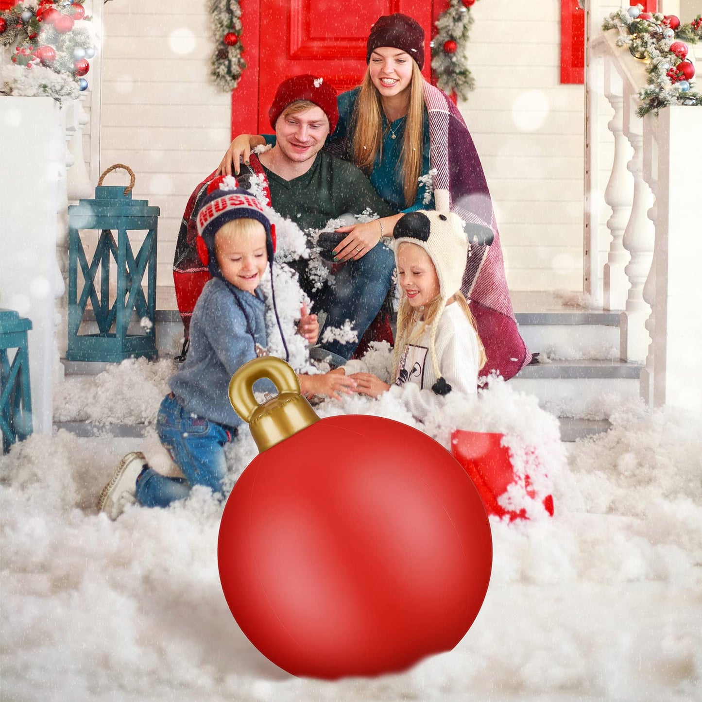 Jetec 4 Pcs Giant Inflatable Christmas Ball Large Xmas Inflatable Ornaments PVC Outdoor Holiday Blow Ball Outside Yard Lawn Porch Decorations (Solid,Red,Green,Blue,Gold)