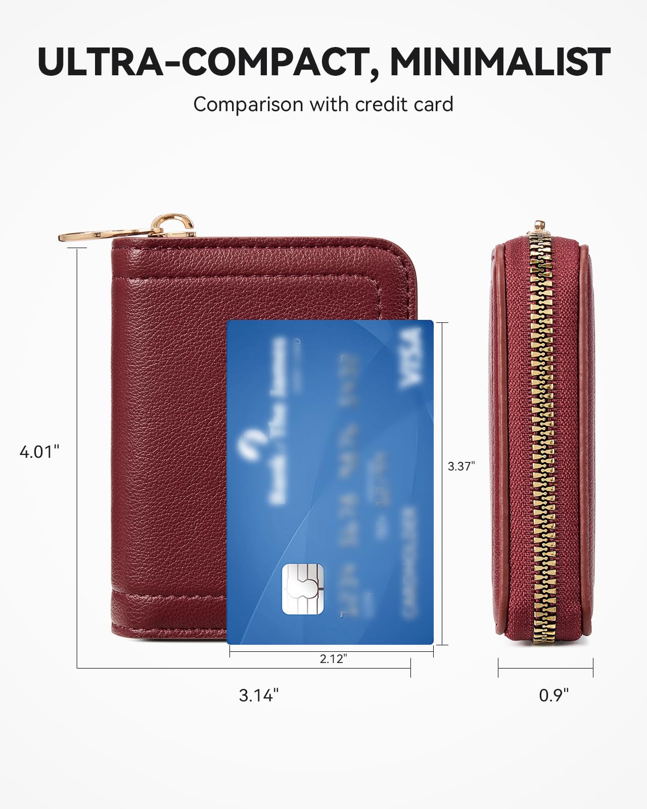 BOSTANTEN Credit Card Holder RFID Leather Small Wallets Woman, Accordion Zipper Card Wallet, Wine Red