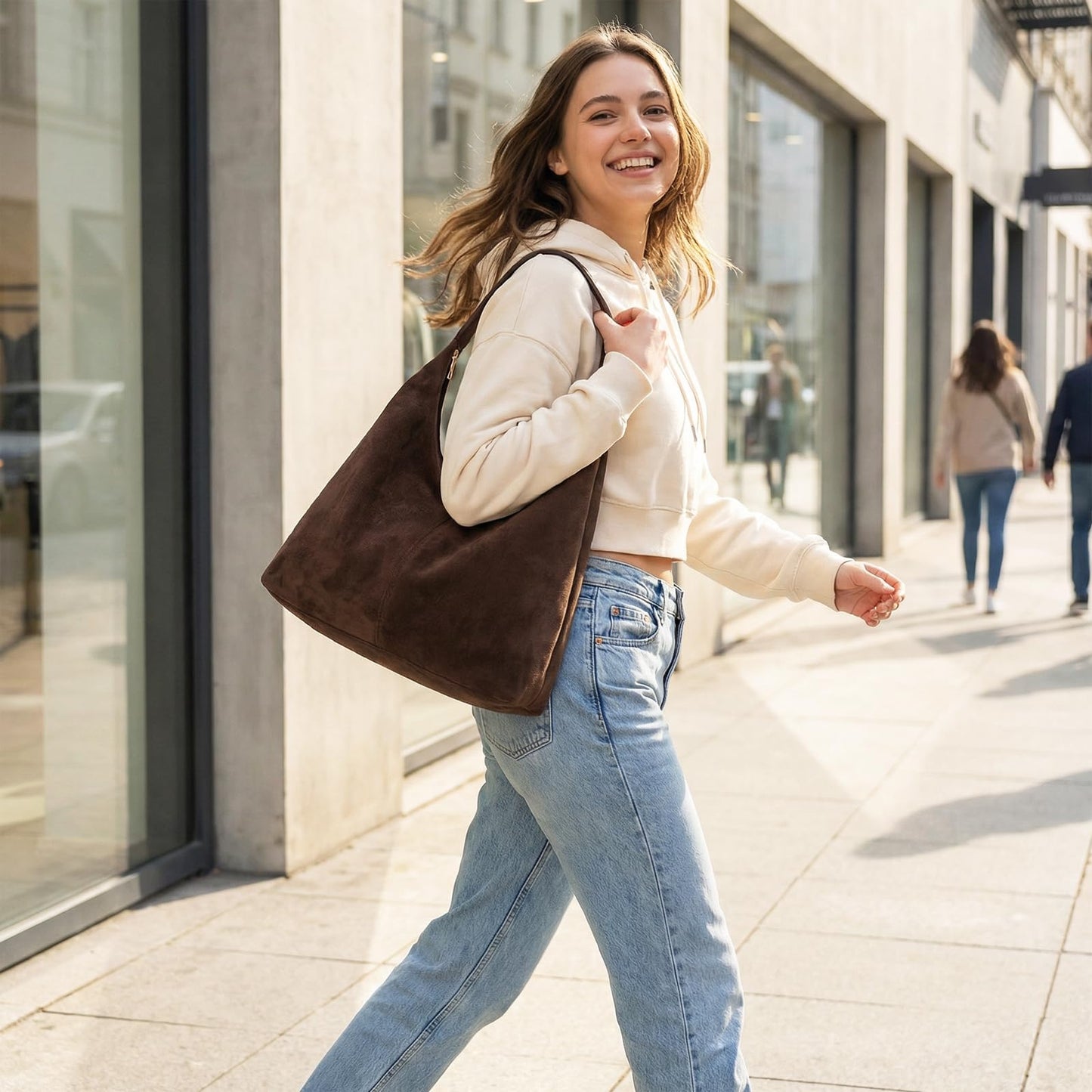 Slouchy Suede Hobo bag for Women Casual Shoulder Bag Soft Cresent Tote Purse Handbag Work Travel