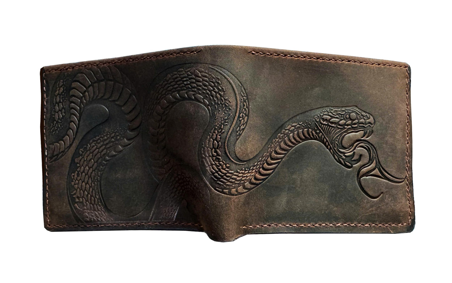 Mayan Corner - Authentical handcrafted wallet, bifold distressed leather gift, ID card wallet for dad - Snake