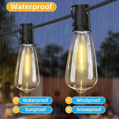 50FT Outdoor LED String Lights,Vintage ST40 LED Bulbs (25+2 Spare),Shatterproof Plastic,E17 Socket,2700K Warm White-Ideal for Patio,Porch,Deck,Gazebo,Bistro,Backyard,Wedding&Party Décor