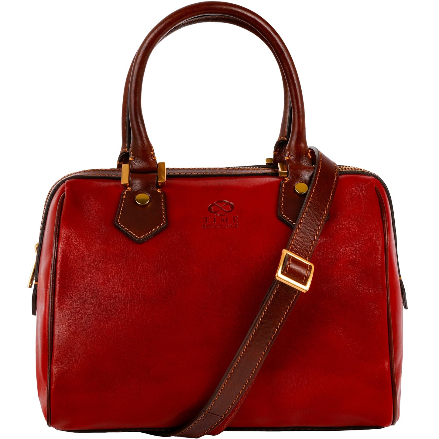 Time Resistance Leather Handbag - Full-Grain Leather Purse for Women - Top Handle Bag - Tote Bag (Red)