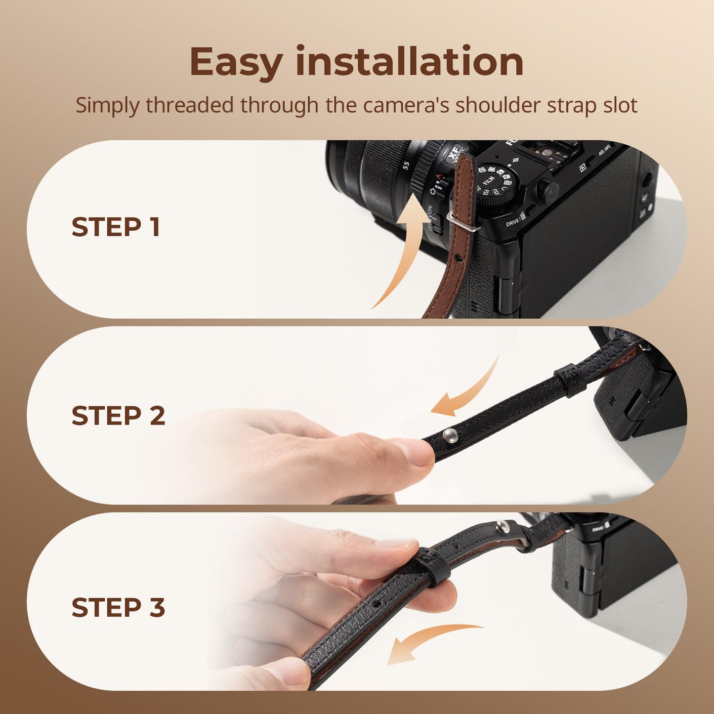 SMALLRIG Universal Leather Camera Shoulder Strap for DSLR Camera, Adjustable 100 to 110cm (39 to 43in), Max Load 10kg (22lb), Ergonomic Shoulder Support for Travel/Vlogging (Black) -5208