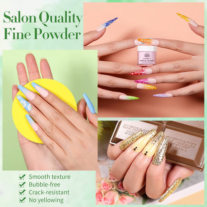 BORN PRETTY Acrylic Nail Kit - Acrylic Powder (Clear, White, Pink) & Liquid Set with Nail Forms, Brush Pen, File & Glass Container - Beginner Friendly