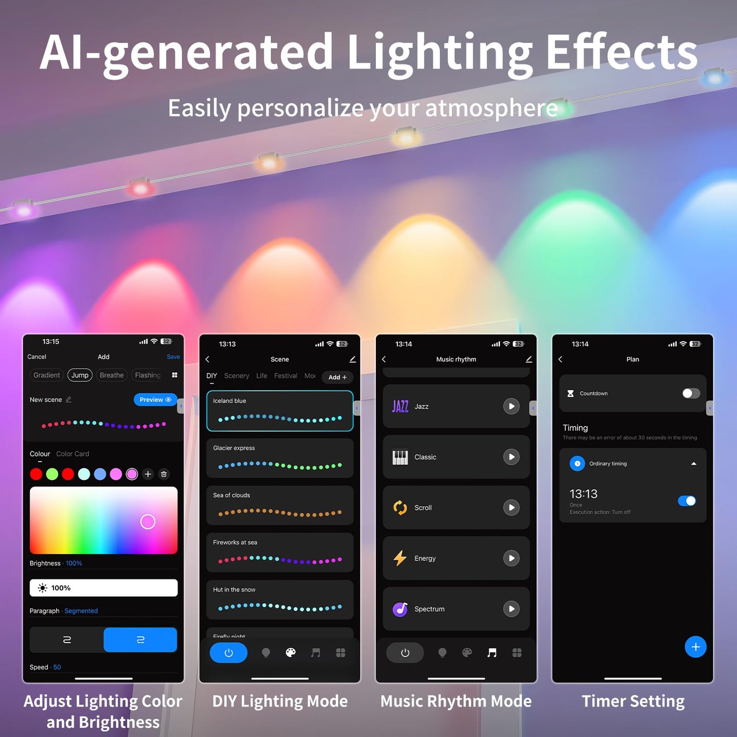 OKKMAX Permanent Outdoor Lights IP68 Waterproof Smart RGB+IC LED Christmas Light with 75 Scene Modes, Holiday Lights for Christmas Halloween, Work with Wi-Fi, Alexa & Google Assistant (100ft)