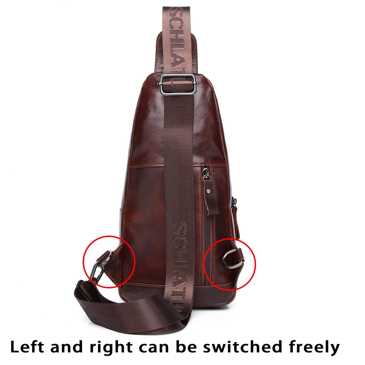 LUKZIJAES Genuine Leather Sling Bag for Men Casual Crossbody Shoulder Chest Pack Daypack Outdoor Travel Hiking Backpack (#10-Coffee)