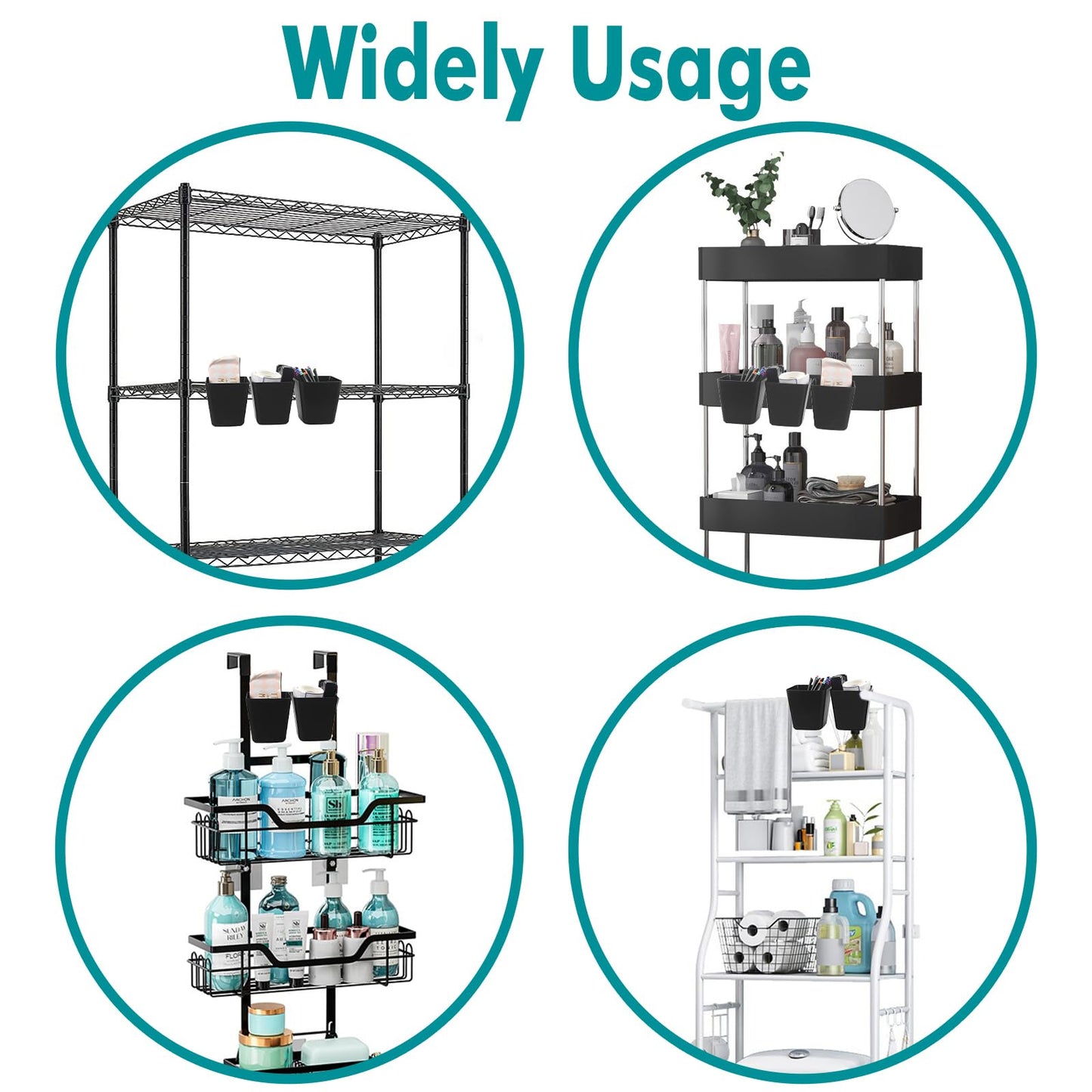 Wall Caddy Pen Holders, 6 Pack Large Pencil Cups Organizer for Marker / Remote / Crayon / White Board Accessories, with Adhesive Stickers, Office Home Craft Class Kids Room Art Organization (Black)