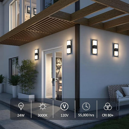 12inches Modern Outdoor Led Wall Light,30W 3000K Porch & Patio Hardwired Sconces with White Clear Acrylic Lampshade,IP65 Waterproof Aluminum Wall Lamp for Garage House Exterior(Black,2Pack)