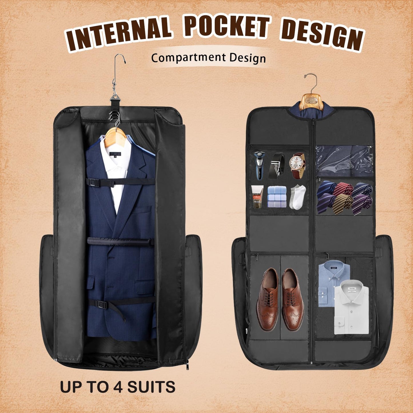 Noozion Garment Bag for Travel, Large Carry On Suit Bag for Business Up to 4 Suits, Wrinkle Free Garment Bag for Hanging Clothes with Shoulder Strap, Laptop Compartment, and Wet-Dry Pocket