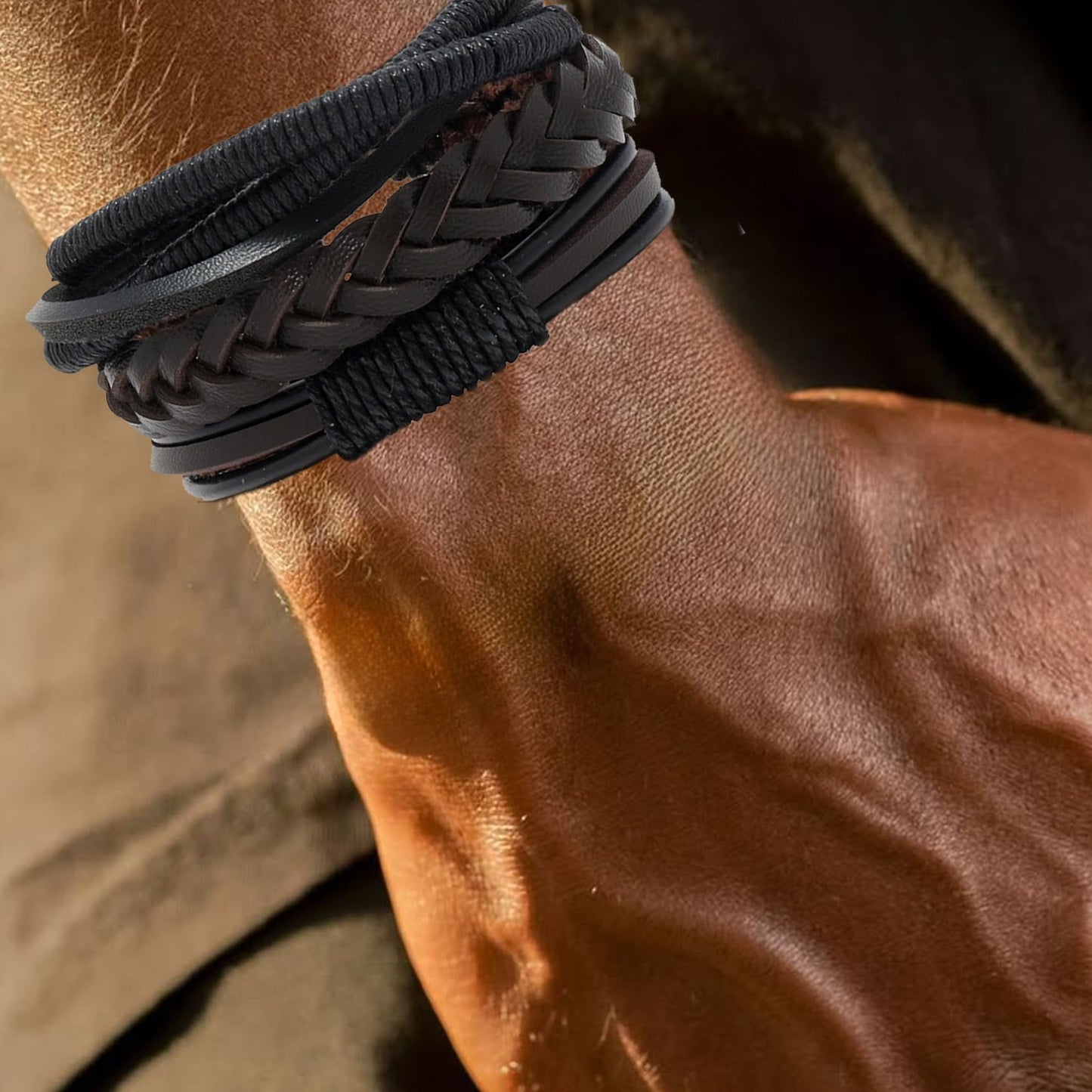 Amejew 36Pcs Braided Leather Bracelets for Men Women Wrap Wood Beads Cuff Bracelet Hemp Cords Ethnic Tribal Handmade Wrap Wristband Bracelets Set Adjustable(36Pcs)