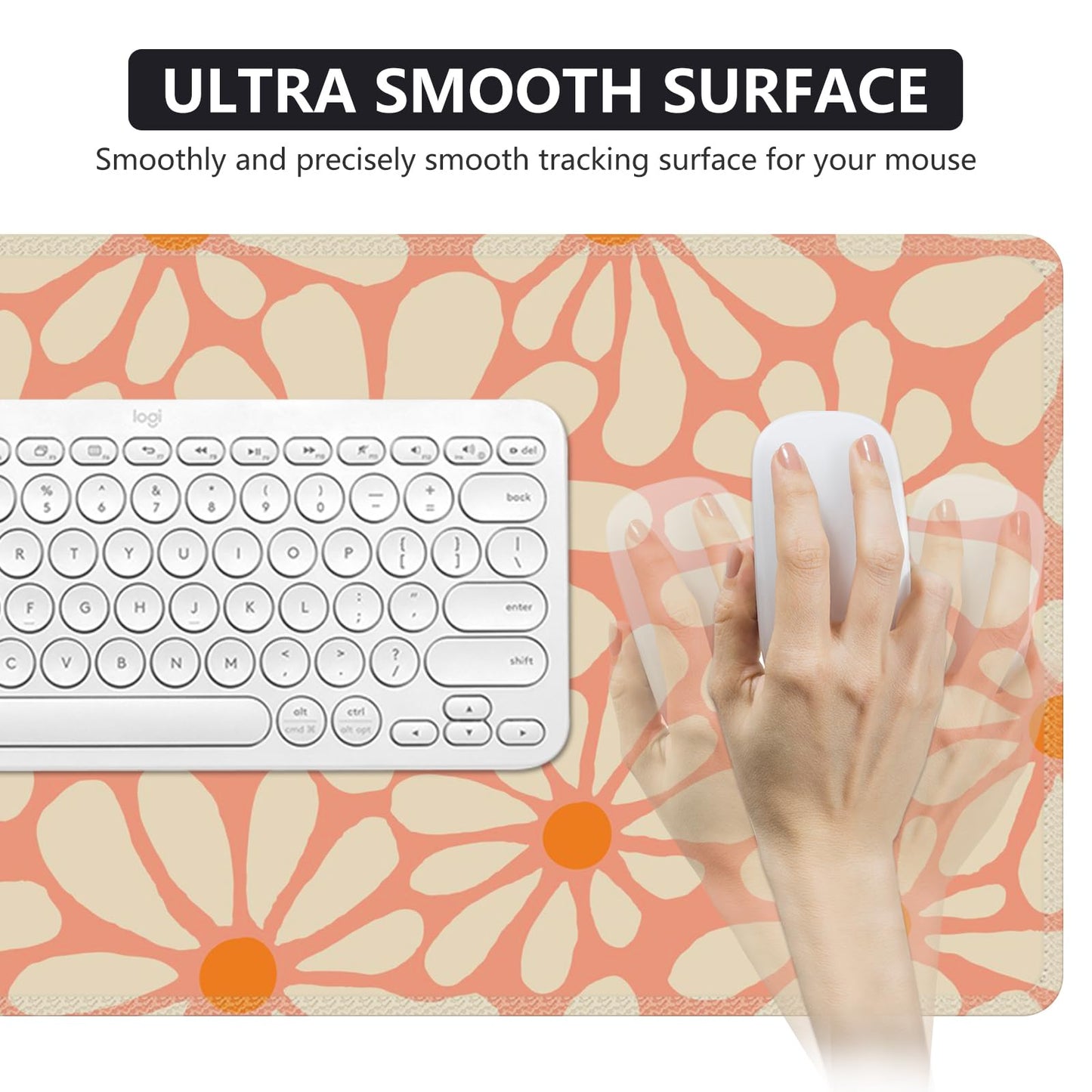 iCasso Desk Mat, Desk Matt for Desktop, Cute Desk Pad Mat, XXL Large Mouse Pad for Desk, Anti-Slip Big Mousepad with Stitched Edges, Keyboard Pad Mouse Mat for Computer, Work, Gaming (Orange Floral)