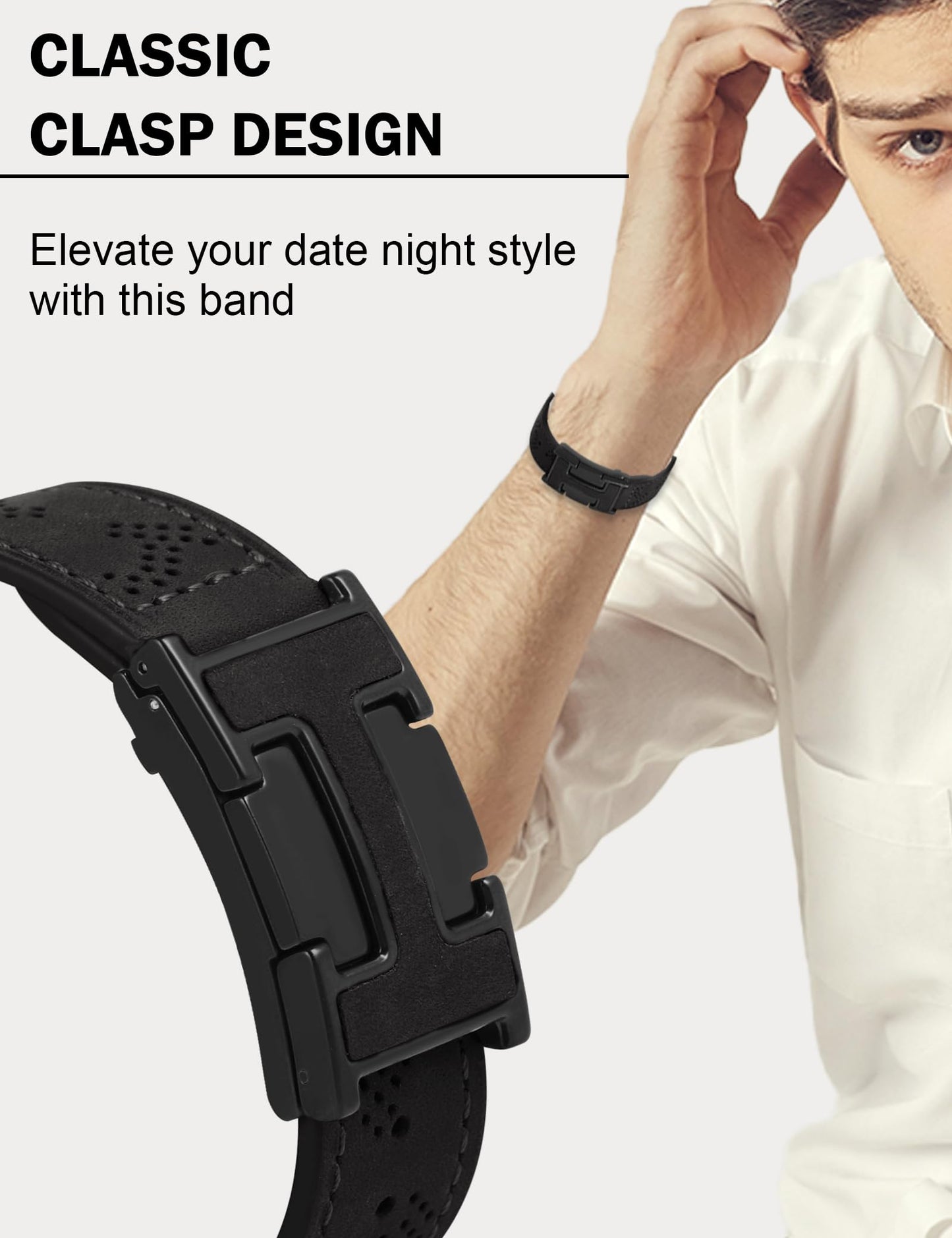 Genuine Leather Watch Band Compatible with Apple Watch Bands 49mm 46mm 45mm 44mm 42mm(S3/2/1), Daily Classic Magnetic Buckle Strap for Men iWatch Ultra SE Series 10/9/8/7/6/5/4/3/2/1(Black)