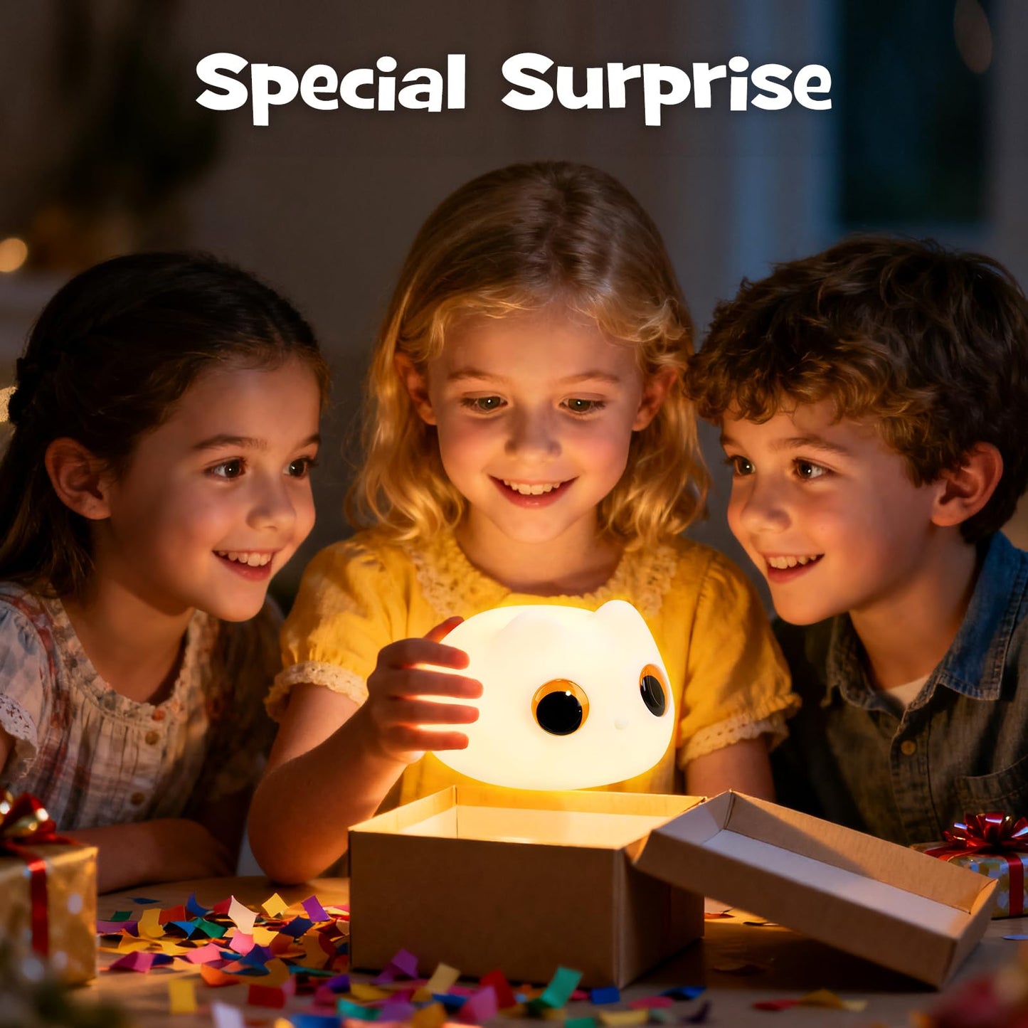 Squishy Cat Night Light 2 Brightness Adjustable Cute Big Eyes Kitty Light with 20mins Timer Nursery Breastfeeding Nightlight Rechargeable Silicone Touch Bedside Animal Lamp for Home Bedroom Dorm Decor