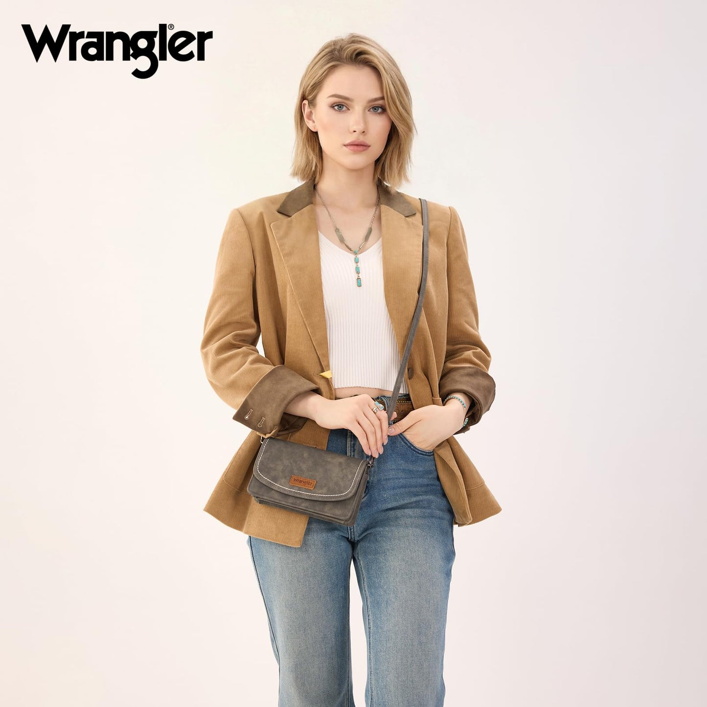 Wrangler Small Crossbody Wallet Purses RFID Trendy Purses for Women with Adjustable Straps,WG321-W087GY
