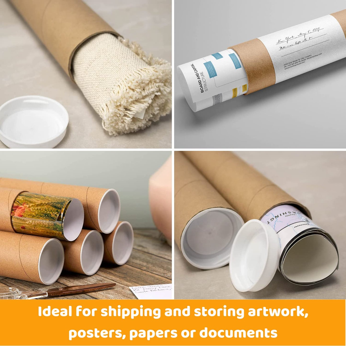 SAVUK Mailing Tubes with Plastic Caps Shipping Cardboard Blueprints Artwork Poster Extra Heavy-Duty Thickness Posters, Art Prints Multipurpose Documents Storing (1 Pack) 2x24 inch